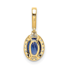 14k Diamond and Oval 1.05 Sapphire Halo Pendant