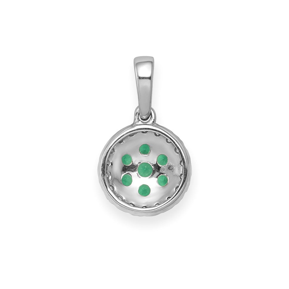 14k White Gold Diamond and Emerald Cluster Halo Pendant