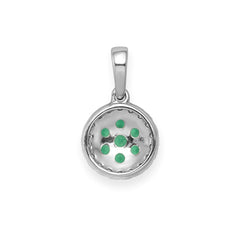14k White Gold Diamond and Emerald Cluster Halo Pendant