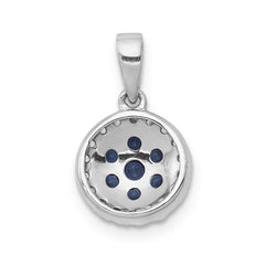 14k White Gold Diamond and Sapphire Cluster Halo Pendant