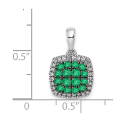 14k White Gold with Black Rhodium Diamond and .50 Emerald Cluster Square Halo Pendant