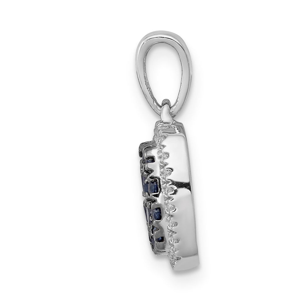 14k White Gold Diamond and Sapphire Square Halo Pendant