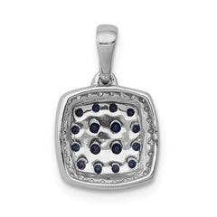 14k White Gold with Black Rhodium Diamond and Sapphire Cluster Square Halo Pendant