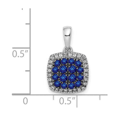 14k White Gold Diamond and Sapphire Square Halo Pendant