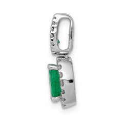 14k White Gold Halo Diamond and Oval Emerald Halo Pendant