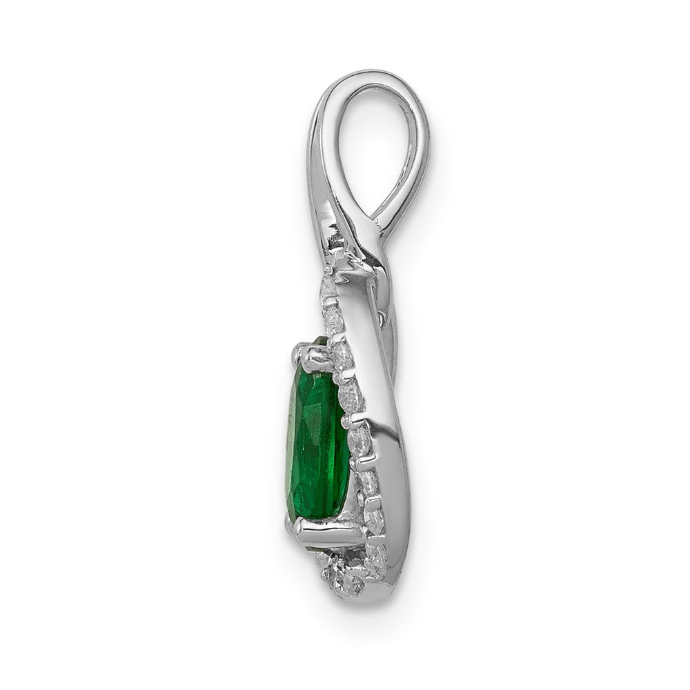 14k White Gold Diamond and Oval Emerald Pendant