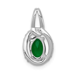 14k White Gold Diamond and Oval Emerald Pendant