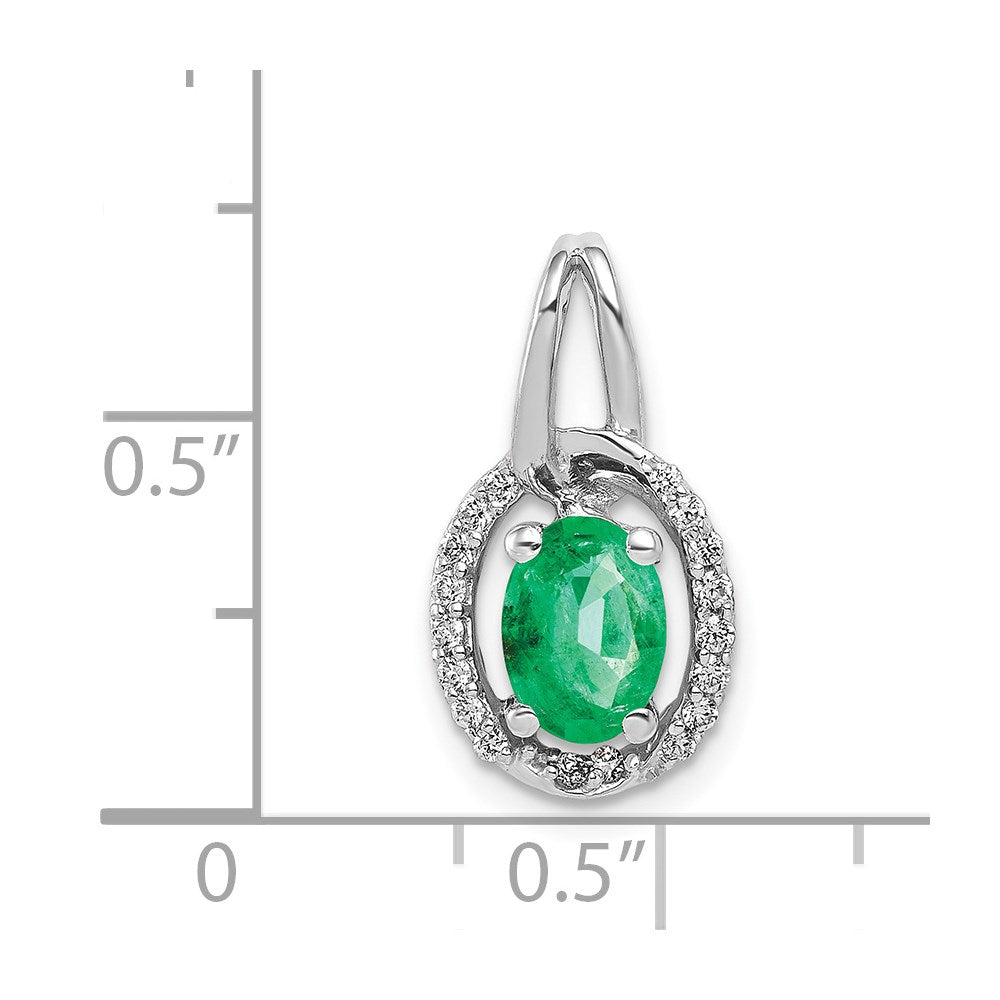 14k White Gold Diamond and Oval Emerald Pendant