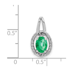 14k White Gold Diamond and Oval Emerald Halo Pendant - 2