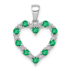 14k White Gold Diamond and Emerald Heart Pendant