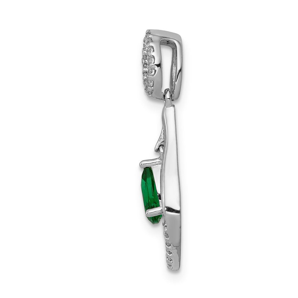 14k White Gold Diamond and Pear Emerald Teardrop Dangle Pendant