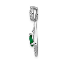 14k White Gold Diamond and Pear Emerald Teardrop Dangle Pendant