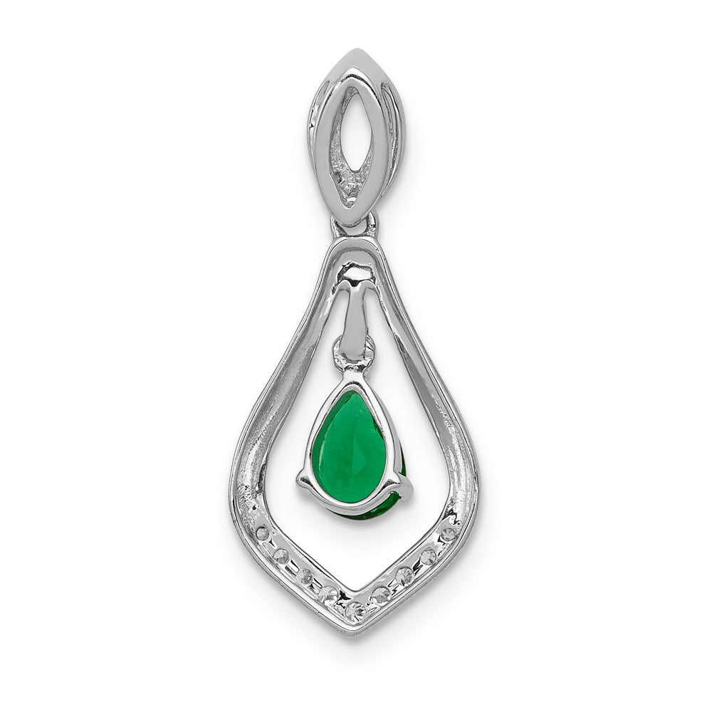 14k White Gold Diamond and Pear Emerald Teardrop Dangle Pendant