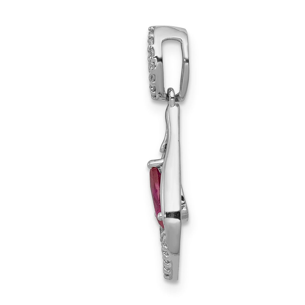 14k White Gold Diamond and 6x4mm Pear Ruby Teardrop Dangle Pendant