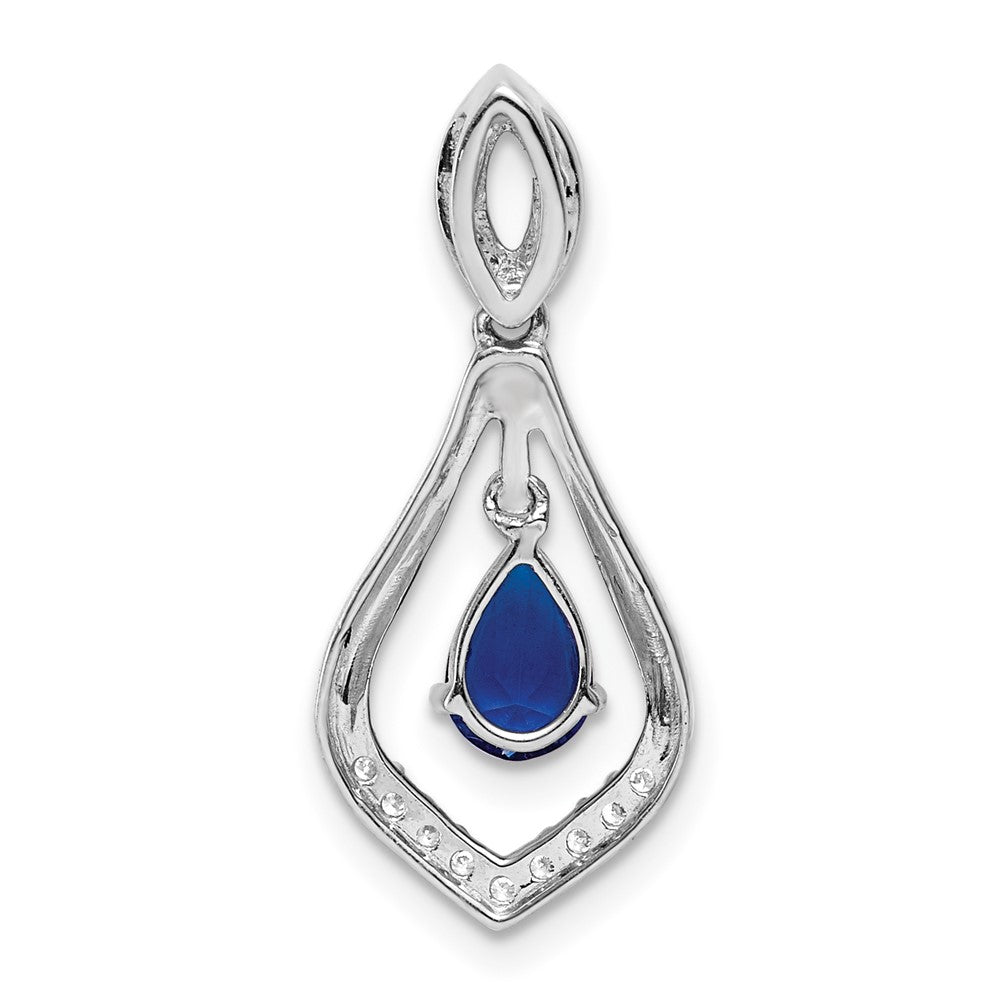 14k White Gold Diamond and Pear Sapphire Teardrop Dangle Pendant