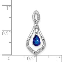 14k White Gold Diamond and Pear Sapphire Teardrop Dangle Pendant