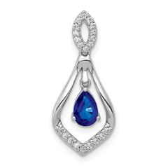 14k White Gold Diamond and Pear Sapphire Teardrop Dangle Pendant