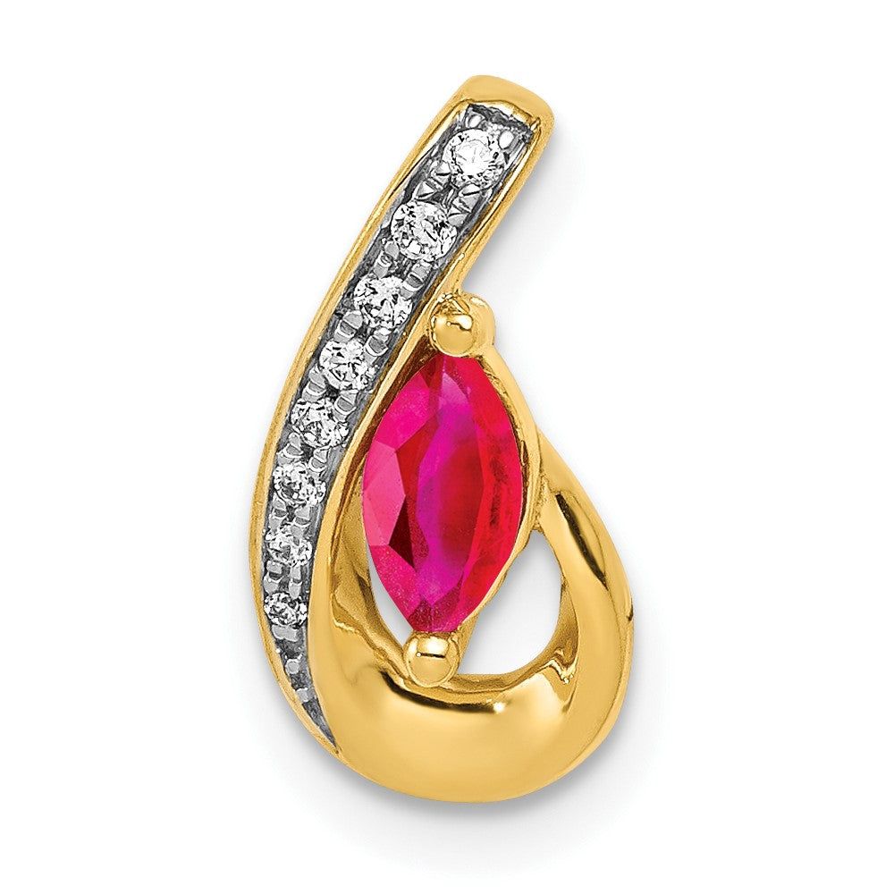 14k Diamond and .28 Marquise Ruby Teardrop Chain Slide