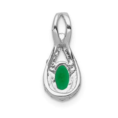 14k White Gold Diamond and Oval Emerald Teardrop Halo Pendant