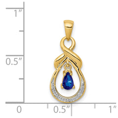14k Pear Sapphire and Diamond Dangle Pendant