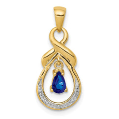 14k Pear Sapphire and Diamond Dangle Pendant
