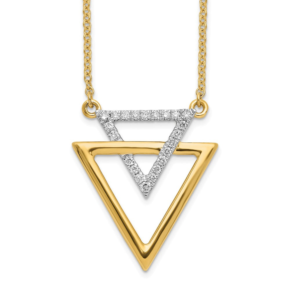 14k Polished 1/6 carat Diamond Double Triangle 18 inch Necklace