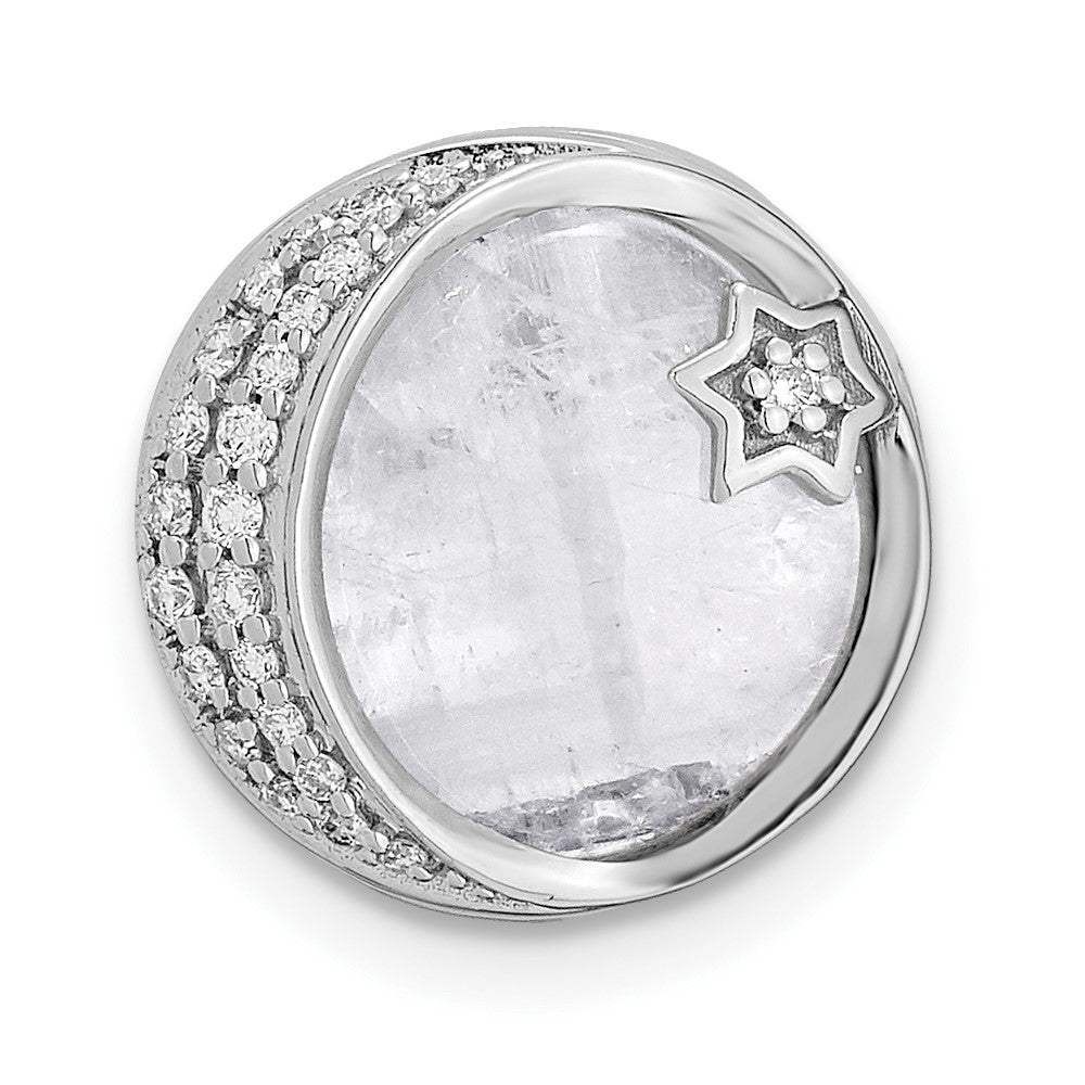 14k White Gold 1/10 carat Diamond and Moonstone Star and Moon Chain Slide