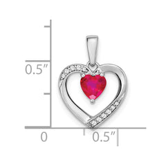 14k White Gold Ruby and Diamond Heart Pendant - 2