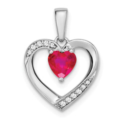 14k White Gold Ruby and Diamond Heart Pendant - 2