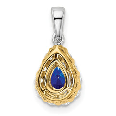14k Two-tone Pear Sapphire and Diamond Halo Pendant