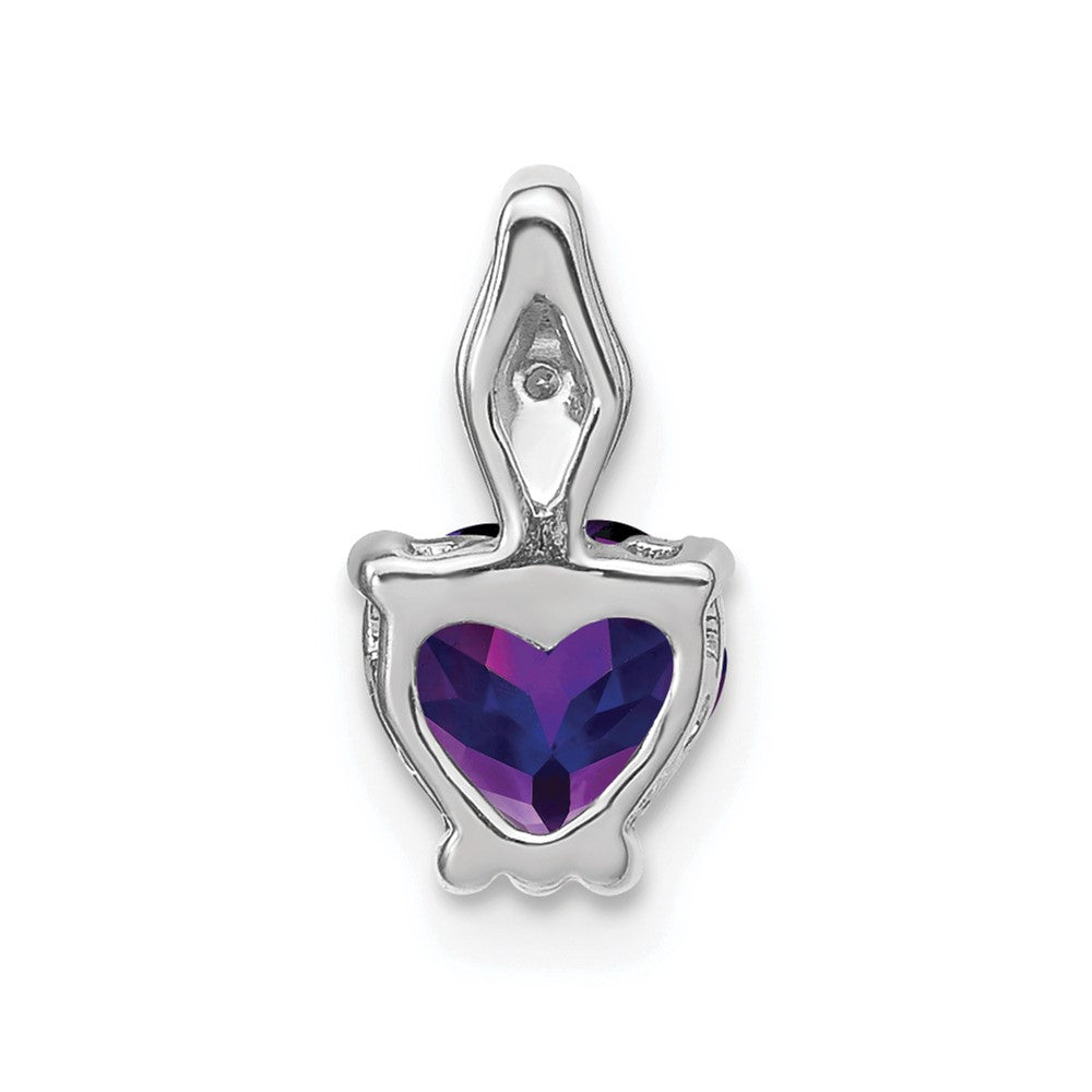 14k White Gold Heart Amethyst and Diamond Pendant - 2