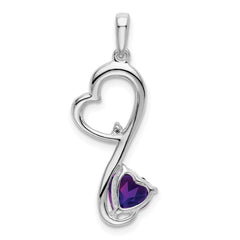 14k White Gold Amethyst and Diamond Heart Pendant - 2