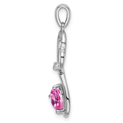 14k White Gold Created Pink Sapphire and Diamond Heart Pendant - 2