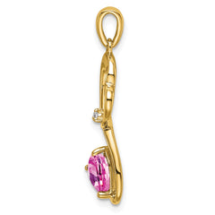 14k Created Pink Sapphire and Diamond Heart Pendant - 2
