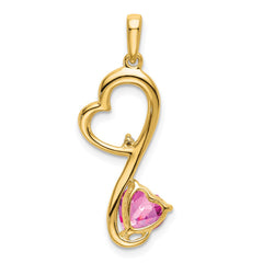 14k Created Pink Sapphire and Diamond Heart Pendant - 2