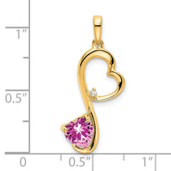 14k Created Pink Sapphire and Diamond Heart Pendant - 2