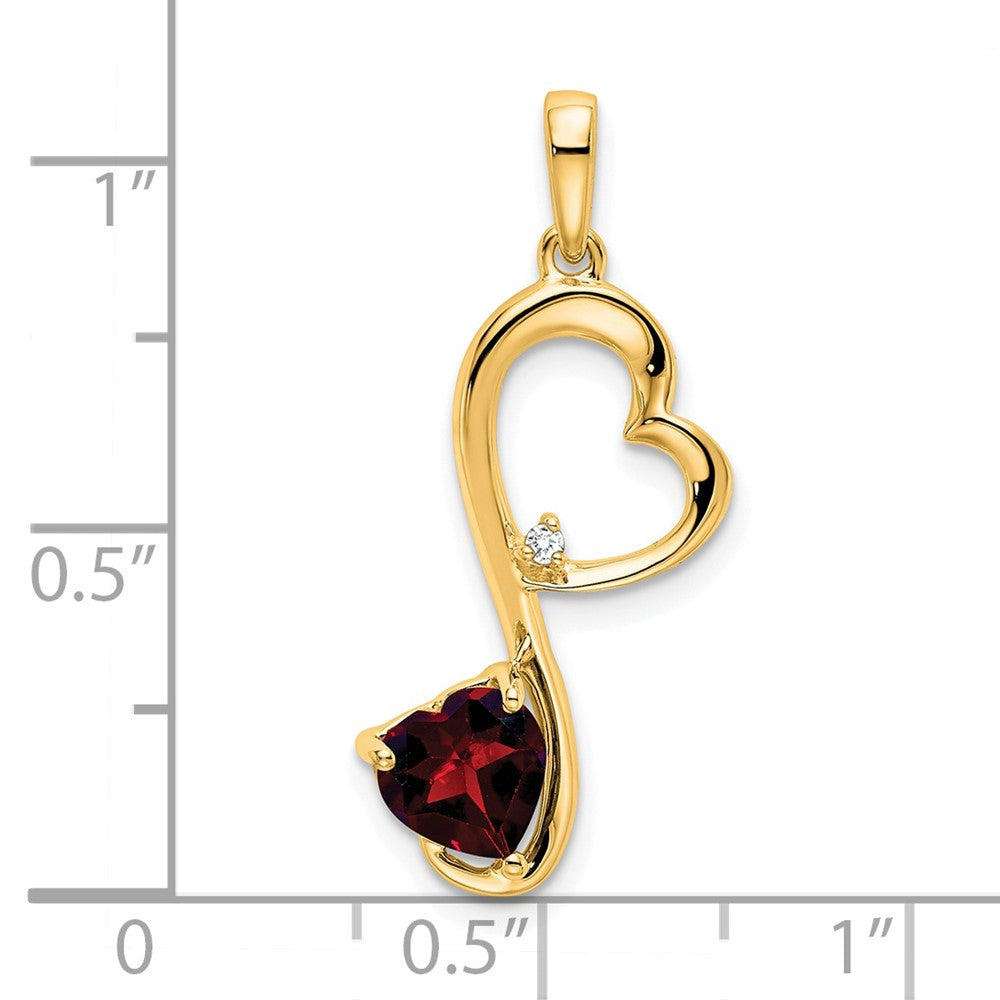 14k Garnet and Diamond Heart Pendant - 2