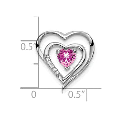14k White Gold Created Pink Sapphire and Diamond Heart Pendant - 3
