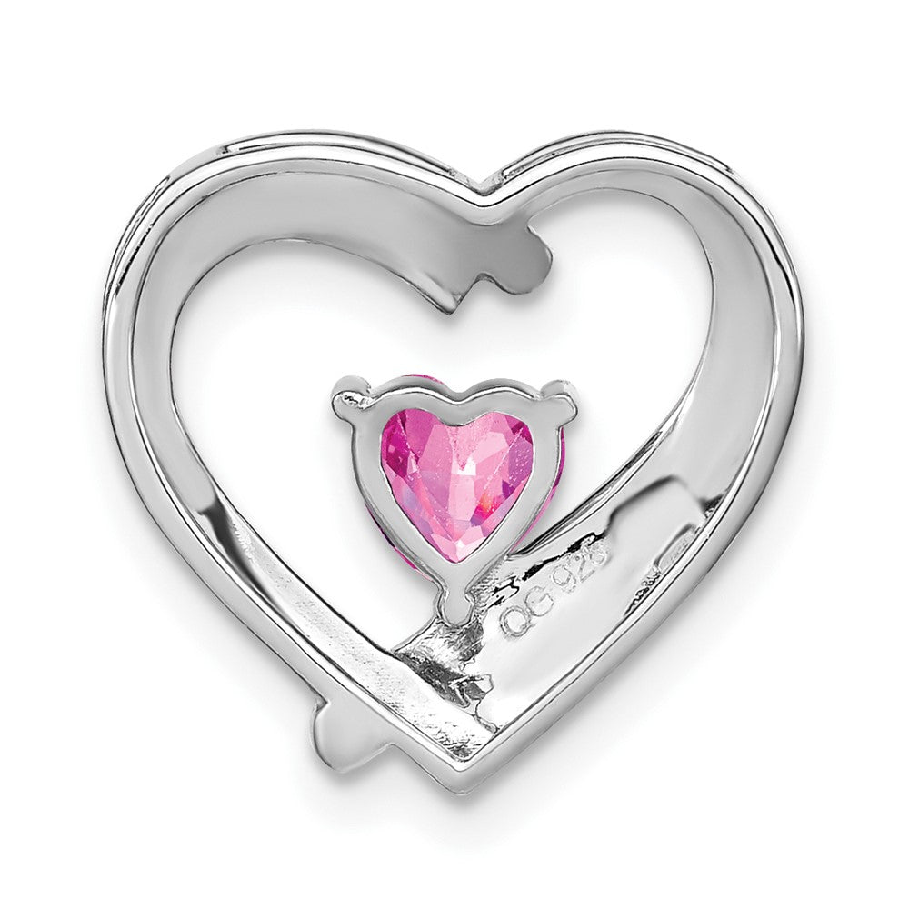 Sterling Silver Rhod-plated Created Pink Sapphire/Diamond Pendant - 4