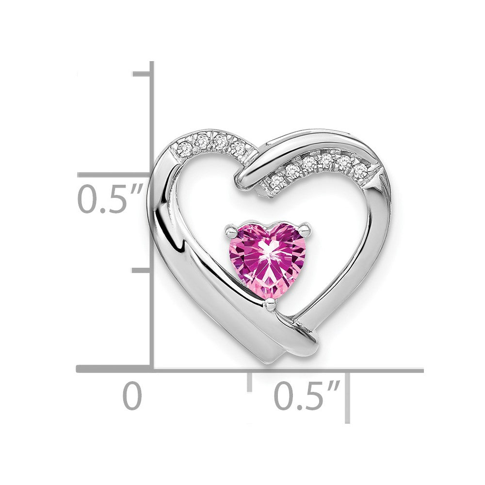 Sterling Silver Rhod-plated Created Pink Sapphire/Diamond Pendant - 4