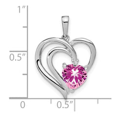 Sterling Silver Rhod-plated Created Pink Sapphire/Diamond Pendant - 2