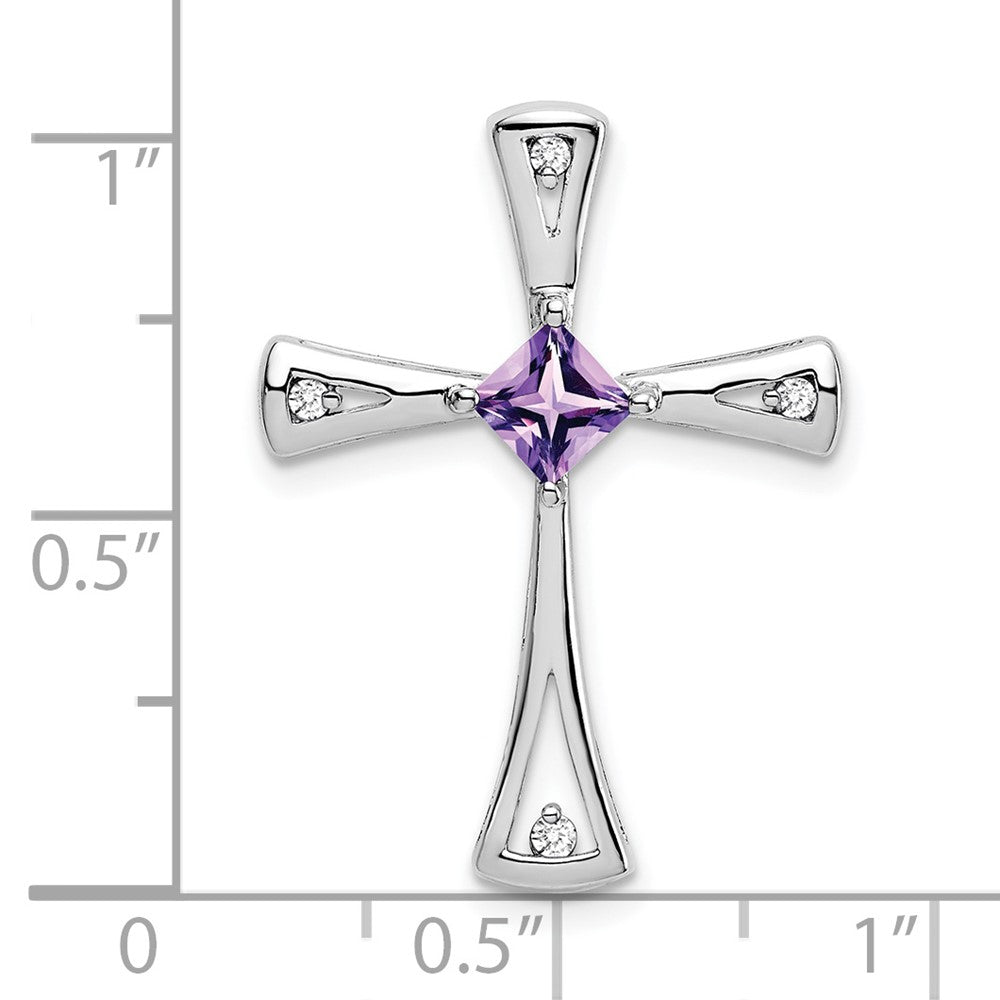 14k White Gold Amethyst and Diamond Cross Chain Slide - 2