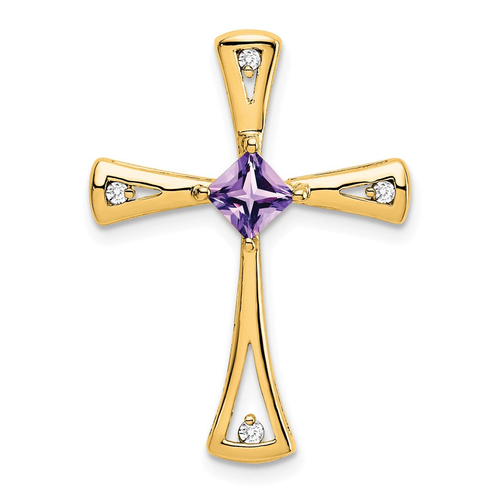 14k Amethyst and Diamond Cross Chain Slide