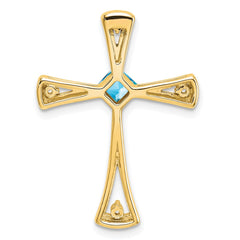 14k Blue Topaz and Diamond Cross Chain Slide