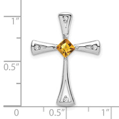 14k White Gold Citrine and Diamond Cross Chain Slide