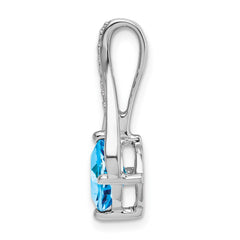 14k White Gold Blue Topaz and Diamond Pendant - 9
