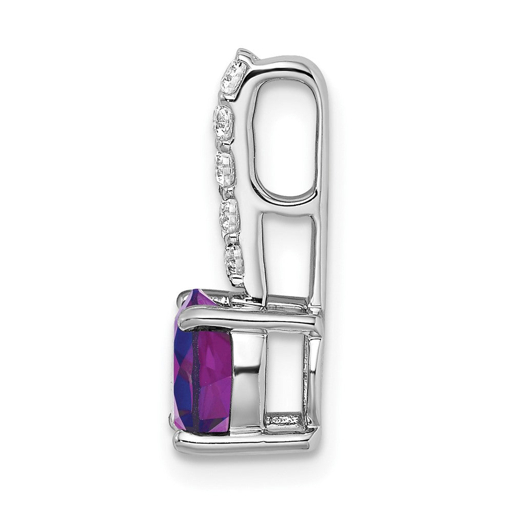 14k White Gold Round Amethyst and Diamond Pendant