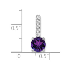 14k White Gold Round Amethyst and Diamond Pendant