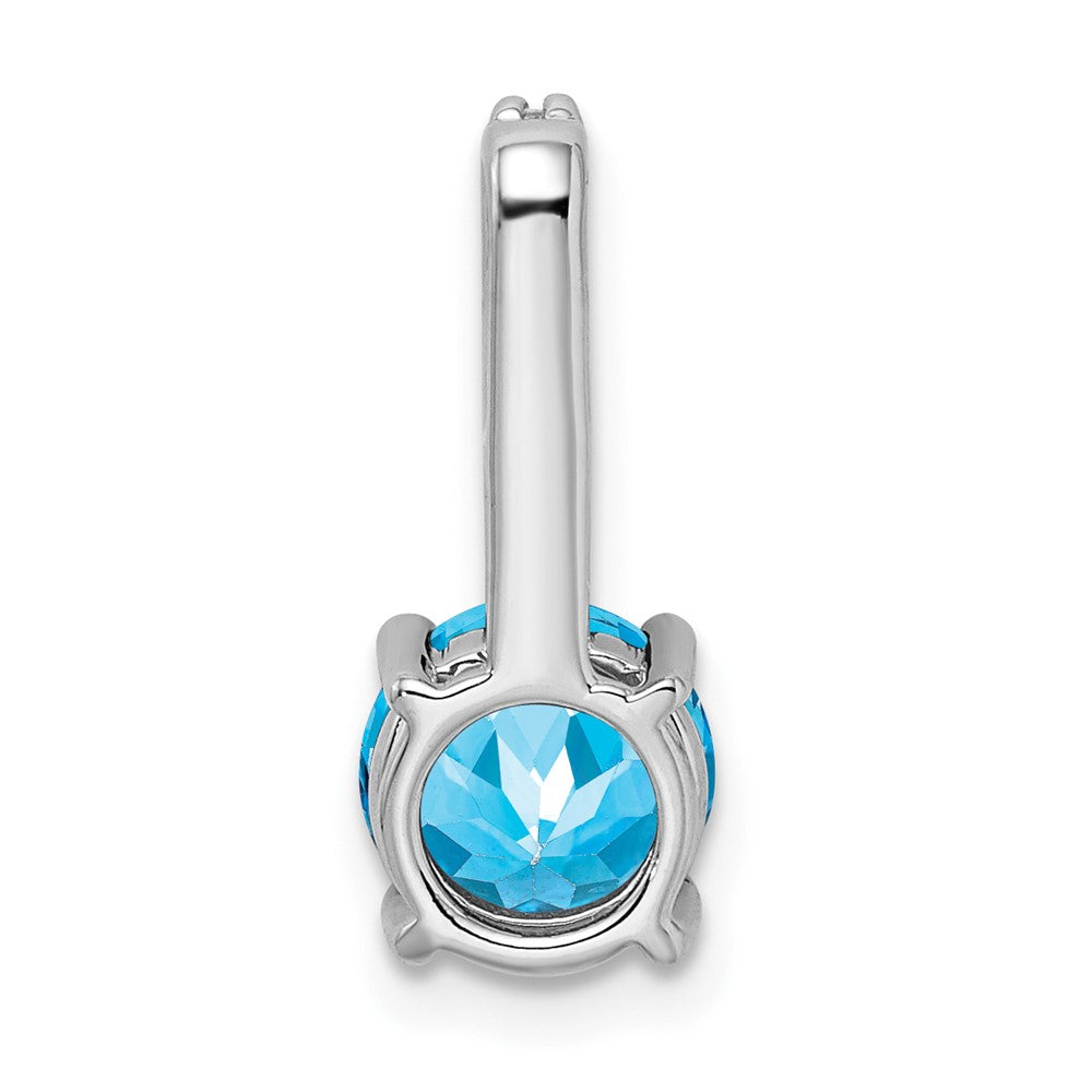 14k White Gold Round Blue Topaz and Diamond Pendant