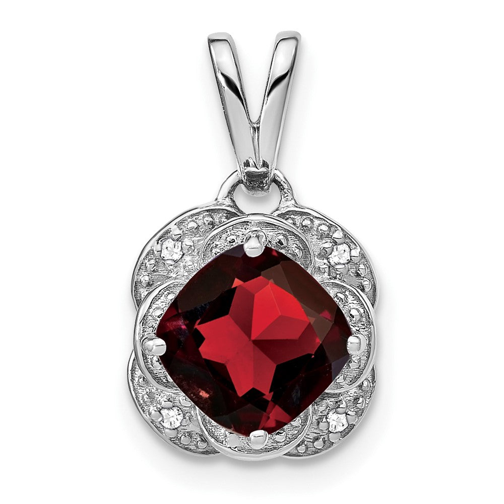 14k White Gold Cushion Garnet and Diamond Pendant - 4